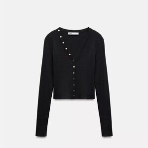 Zara Black Gold Button Knit Top